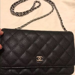Authentic Chanel Black Caviar Leather WOC Bag
